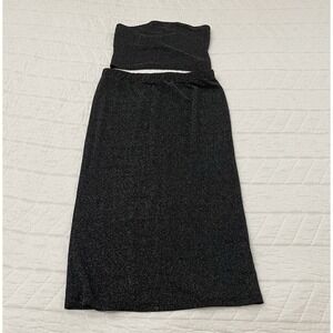 Riley & James Black Glitter Strapless Tube Top & Midi Skirt Set, L
